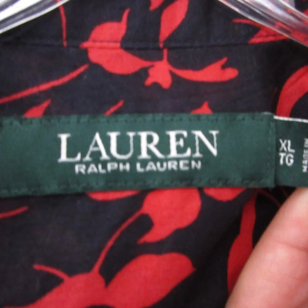 Lauren Ralph Lauren LRL Top XL Red Black Floral Button Up Career Office Timeless - Picture 3 of 9